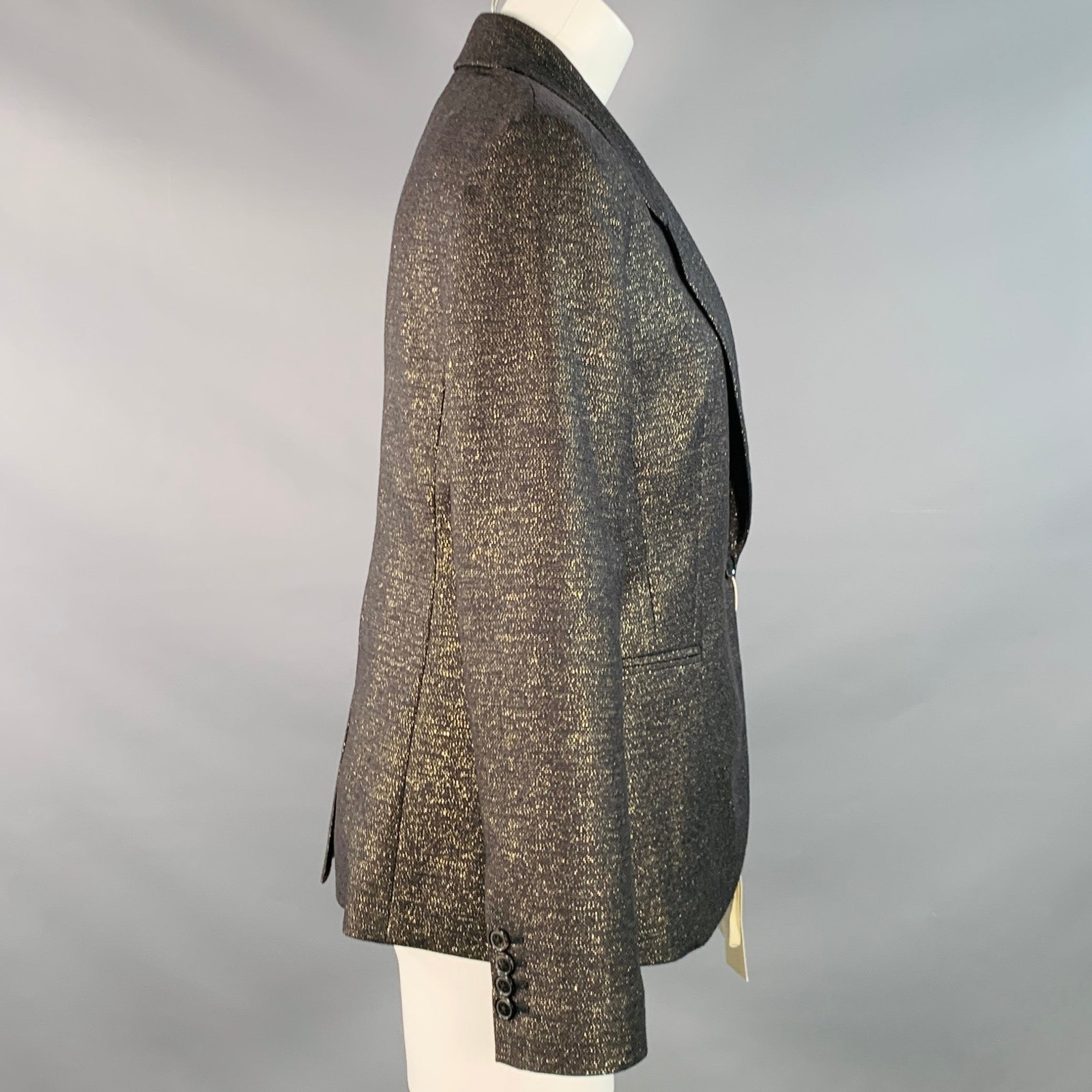 Paul Smith Size M Black Metallic Gold Wool Blend Single Button Jacket Blazer — image 2 of 8